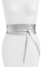 Women's Bp. Perforated Floral Faux Leather Tie Belt - Silver