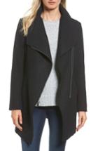 Petite Women's Halogen Asymmetrical Zip Boiled Wool Blend Coat P - Black