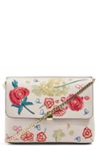 Topshop Floral Embroidered Faux Leather Crossbody Bag - Ivory