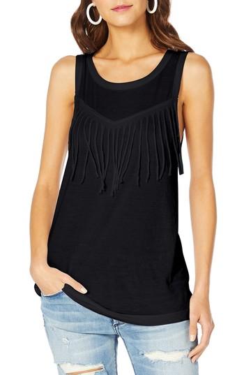 Women's Michael Stars Brixton Fringe Tank, Size - Black