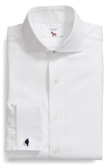 Men's Lorenzo Uomo Trim Fit Basket Weave Dress Shirt .5 - 34 - White