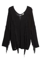 Women's Lira Clothing Enya Fringe Sweater - Black