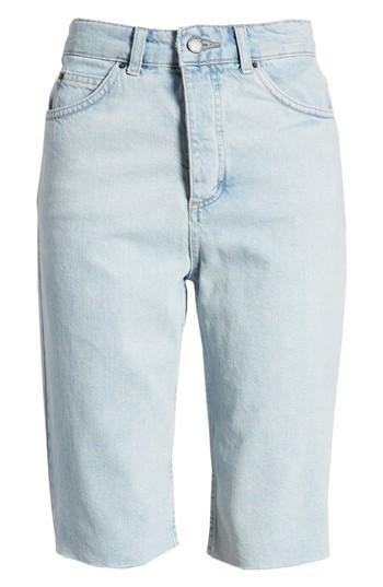 Women's Topshop By Boutique Bleach Denim Board Shorts Us (fits Like 0-2) - Blue