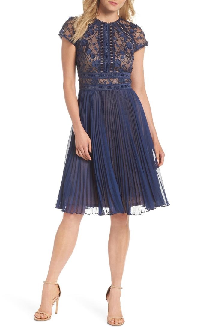 Women's Tadashi Shoji Embroidered Mesh & Chiffon Dress