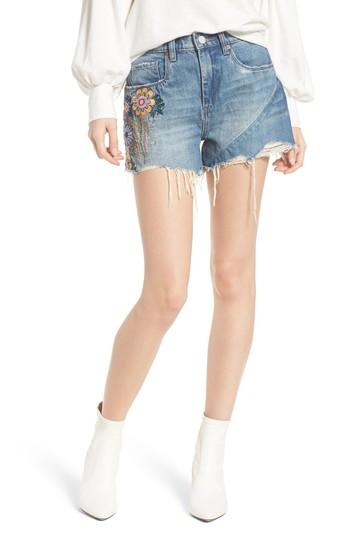 Women's Blanknyc Sonic Bloom Embroidered Denim Shorts - Blue