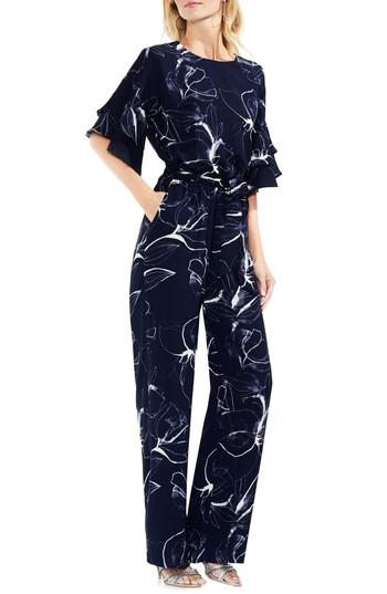 Women's Vince Camuto Fresco Petals Ruffle Sleeve Belted Jumpsuit, Size - Blue