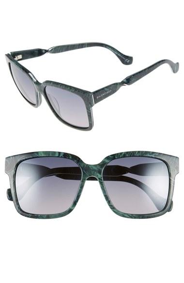 Women's Balenciaga Paris 'ba0053' 55mm Cat Eye Sunglasses - Green Horn/ Gradient Smoke