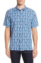 Men's Tommy Bahama Poquito Geo Print Silk Sport Shirt - Blue