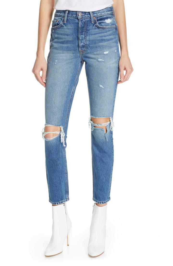 Women's Grlfrnd Karolina Ripped High Waist Skinny Jeans - Blue