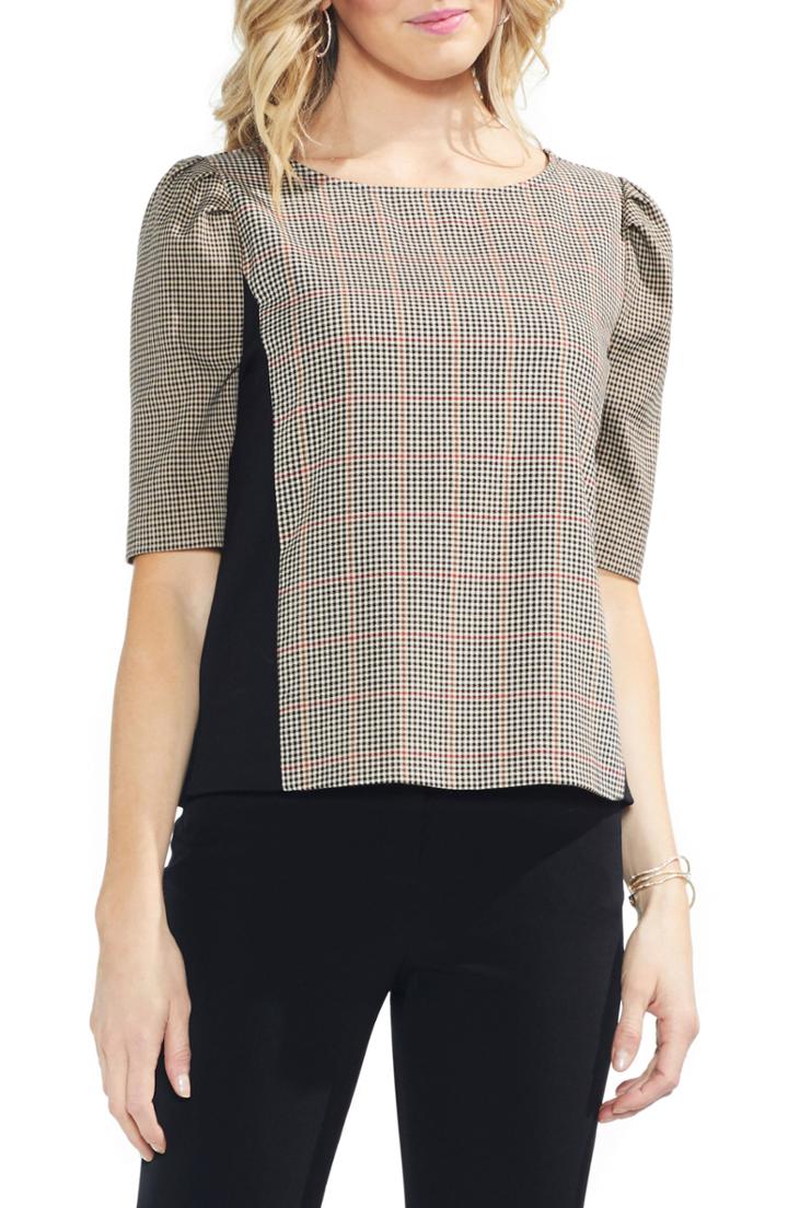Women's Vince Camuto Country Check Elbow Sleeve Top - Black