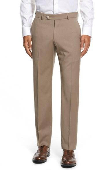 Men's Ballin Flat Front Solid Wool Trousers - Beige