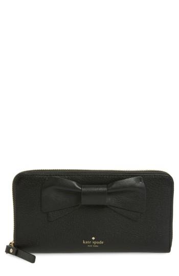Women's Kate Spade New York Olive Drive - Lacey Bow Leather Wallet - Black