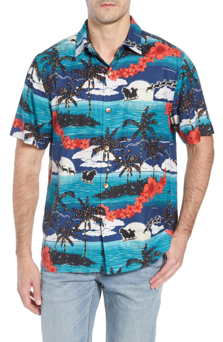 Men's Tommy Bahama Moonlight In Paradise Silk Camp Shirt, Size - Blue