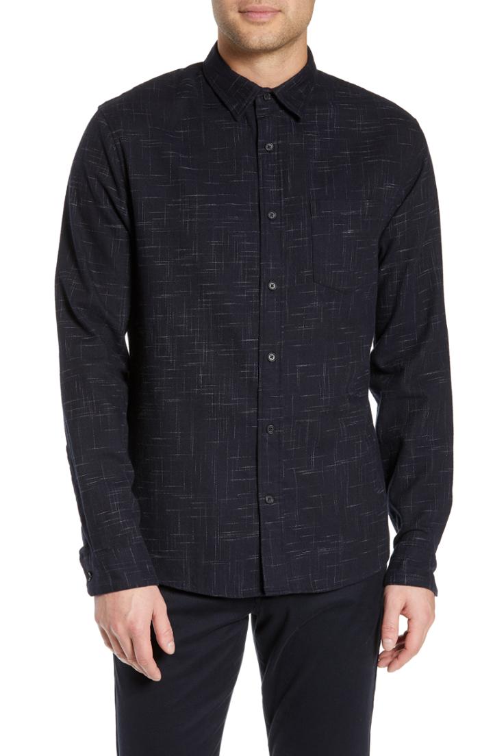 Men's Vince Classic Fit Crosshatch Print Sport Shirt - Blue