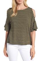 Women's Caslon Cold Shoulder Flutter Sleeve Top - Green