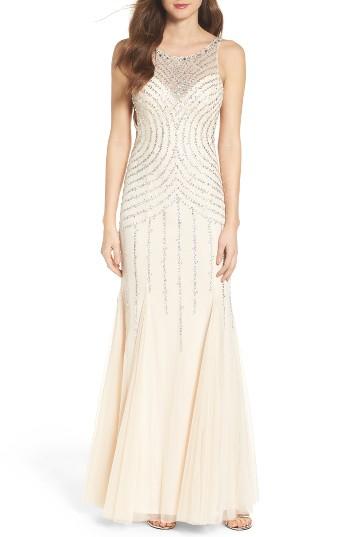 Women's Sean Collection Embellished Mesh Mermaid Gown - Beige