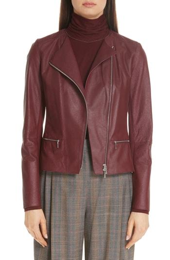 Women's Lafayette 148 New York Trista Lambskin Leather Jacket - Burgundy