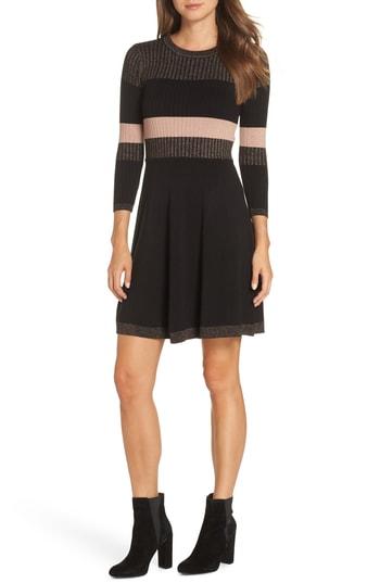 Women's Eliza J Ribbed Fit & Flare Sweater Dress - Black
