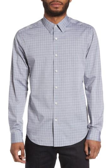 Men's Theory Sylvain Oxford Trim Fit Grid Sport Shirt - Blue