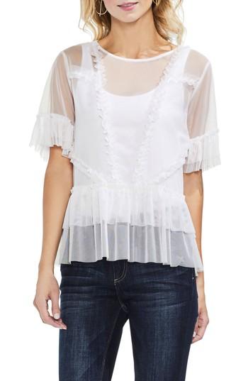 Women's Vince Camuto Tiered Ruffle Mesh Blouse, Size - White