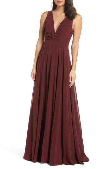 Women's Jenny Yoo Ryan V-neck Chiffon Gown - Red