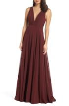 Women's Jenny Yoo Ryan V-neck Chiffon Gown - Red