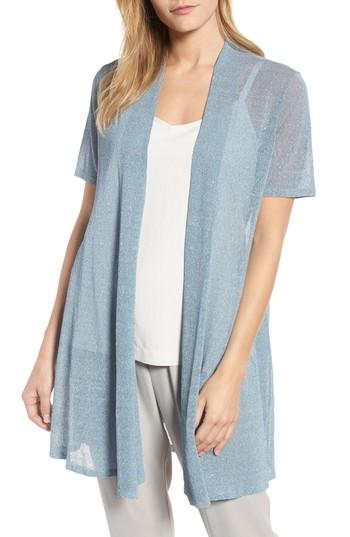 Women's Eileen Fisher Long Organic Linen Blend Cardigan, Size - Blue