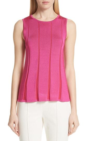 Women's St. John Collection Plaited Fit & Flare Sleeveless Sweater, Size - Pink
