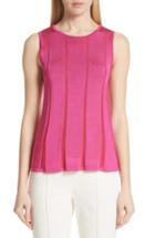 Women's St. John Collection Plaited Fit & Flare Sleeveless Sweater, Size - Pink