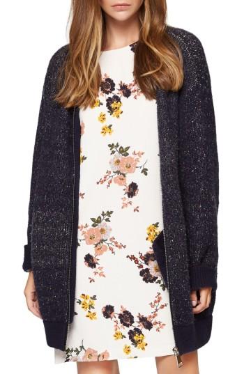 Women's Sanctuary Sweet & Cozy Sweater Knit Bomber Jacket - Blue