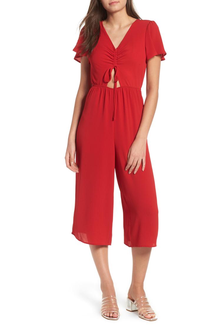 Women's Leith Cinch Front Crop Jumpsuit - Red
