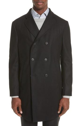 Men's Armani Collezioni Double-breasted Wool Topcoat Us / 52 Eur - Black