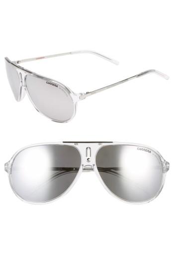 Men's Carrera Eyewear 'hots' 64mm Aviator Sunglasses - Crystal/ Silver Mirror