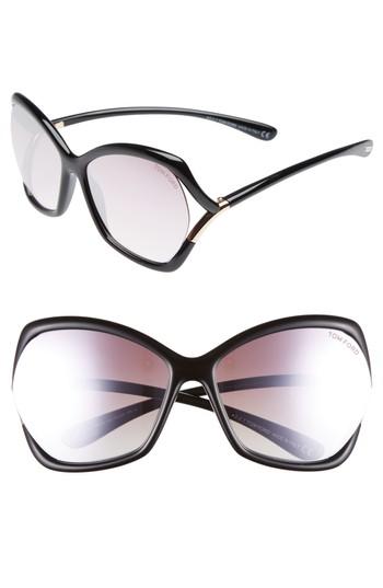 Women's Tom Ford Astrid 61mm Geometric Sunglasses - Black/ Rose Gold/ Pink/ Silver