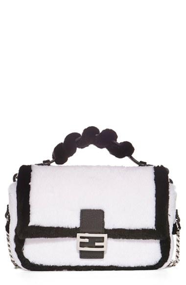 Fendi 'monster' Leather & Genuine Rabbit Fur Micro Baguette - White