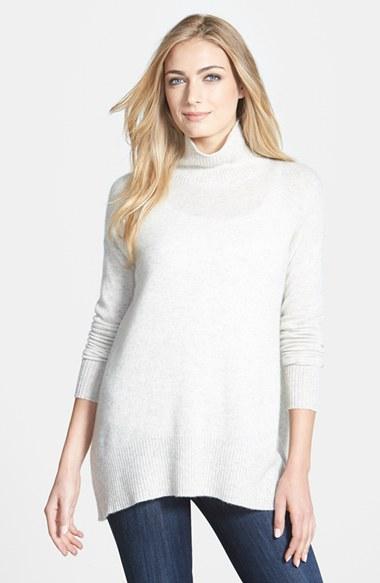 Women's White + Warren Colorblock Cashmere Turtleneck Sweater Glacier/ White