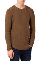 Men's Topman Textured Crewneck Sweater - Brown