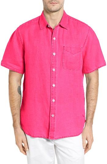 Men's Tommy Bahama 'sea Glass Breezer' Original Fit Short Sleeve Linen Shirt, Size - Pink