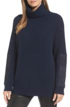 Women's Nordstrom Signature Suede Patch Cashmere Sweater - Blue