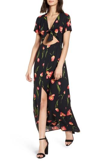 Women's Cutout Tie Front Maxi Dress - Black