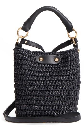 Diane Von Furstenberg Mini Raffia Bucket Bag - Black
