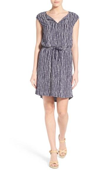 Women's Caslon Split Neck Cotton & Modal Knit Blouson Dress - Blue