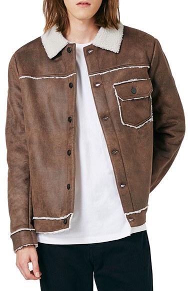 Men's Topman Faux Suede Bomber Jacket - Brown