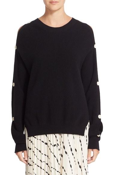 Women's Helmut Lang Button Sleeve Cotton & Cashmere Sweater