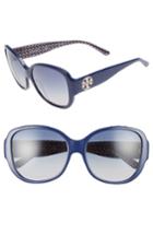 Women's Tory Burch 56mm Gradient Round Sunglasses - Navy/ Blue Zig Zag