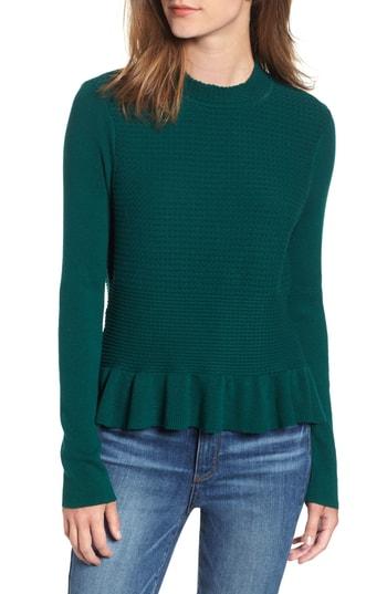 Women's Hinge Ruffle Hem Mock Neck Sweater, Size - Green