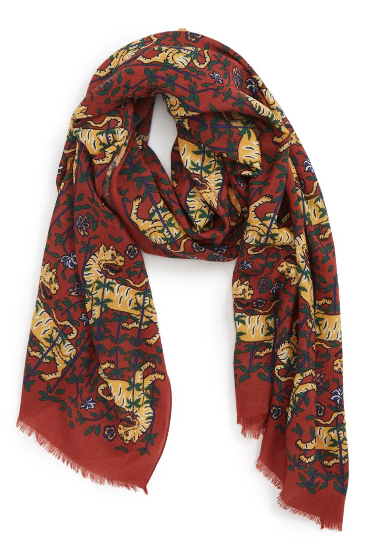 Men's Drakes Tiger Print Wool Scarf