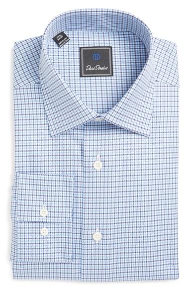 Men's David Donahue Regular Fit Houndstooth Dress Shirt .5 34/35 - Blue