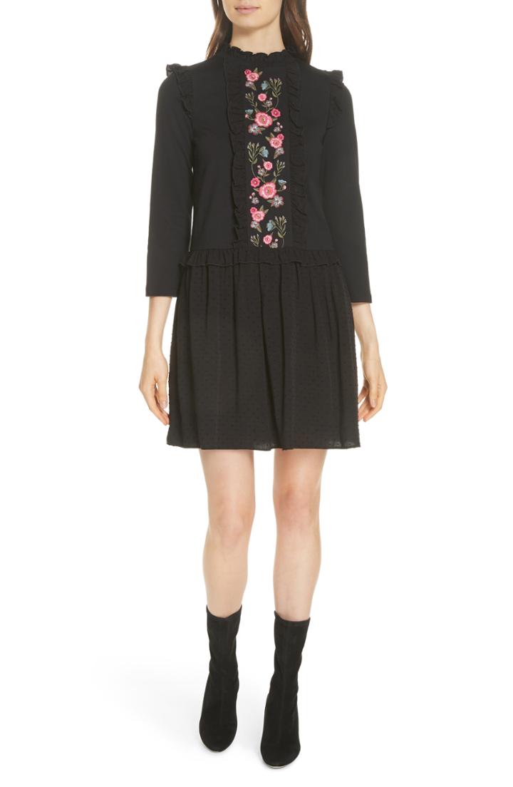 Women's Kate Spade New York Embroidered Mixed Media Dress - Black