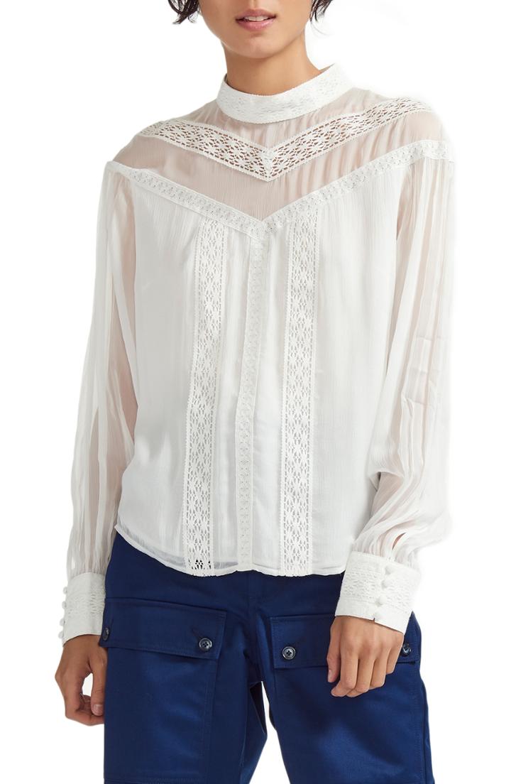 Women's Maje Ludmi Lace Trim Blouse - White
